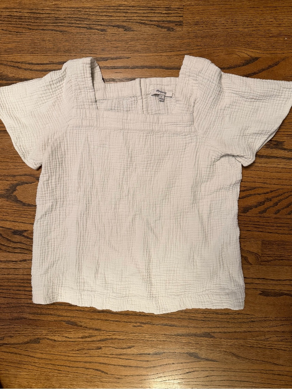 Madewell White Gauze Square-Neck Short Sleeve Top